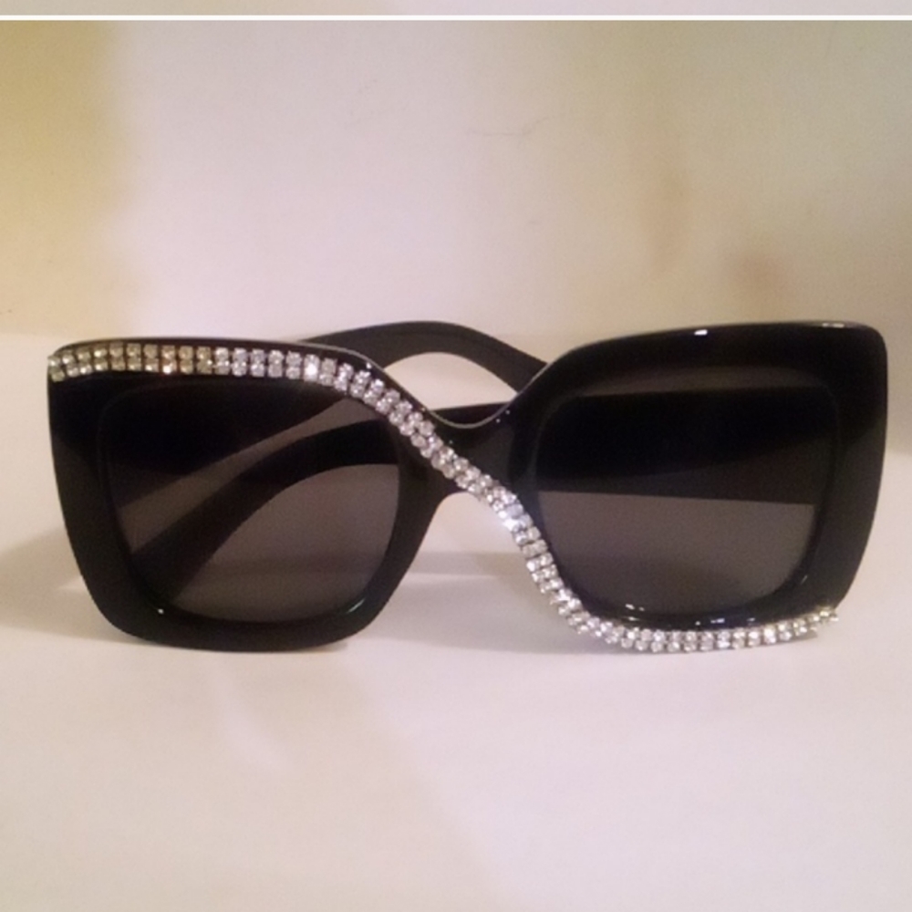 Women's Black Oversized Sunglasses with Rhinestones